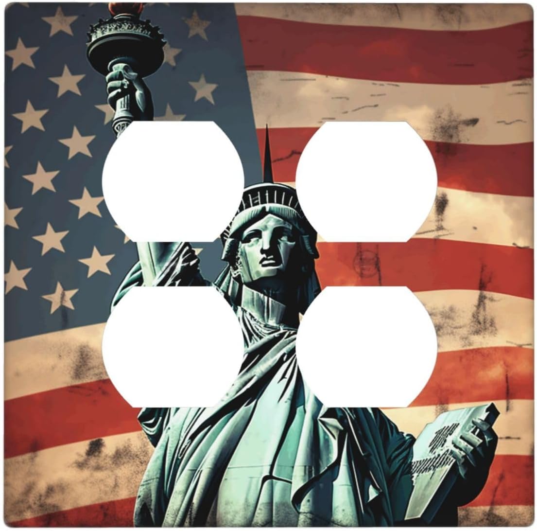 Wall Plate Duplex Switch Plates 2-Gang Wall Plates Single Toggle Outlet Covers Statue of Liberty American flag Light Switch Cover Receptacle Plug Covers Electrical Faceplate for Kitchen Decor