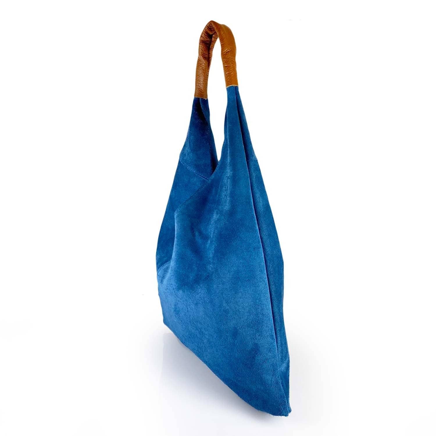 Borsa Hobo Donna, Borsa Sacca in Pelle Camoscio, Borsa a Spalla, Borsa in Pelle Scamosciata Donna Made in Italy