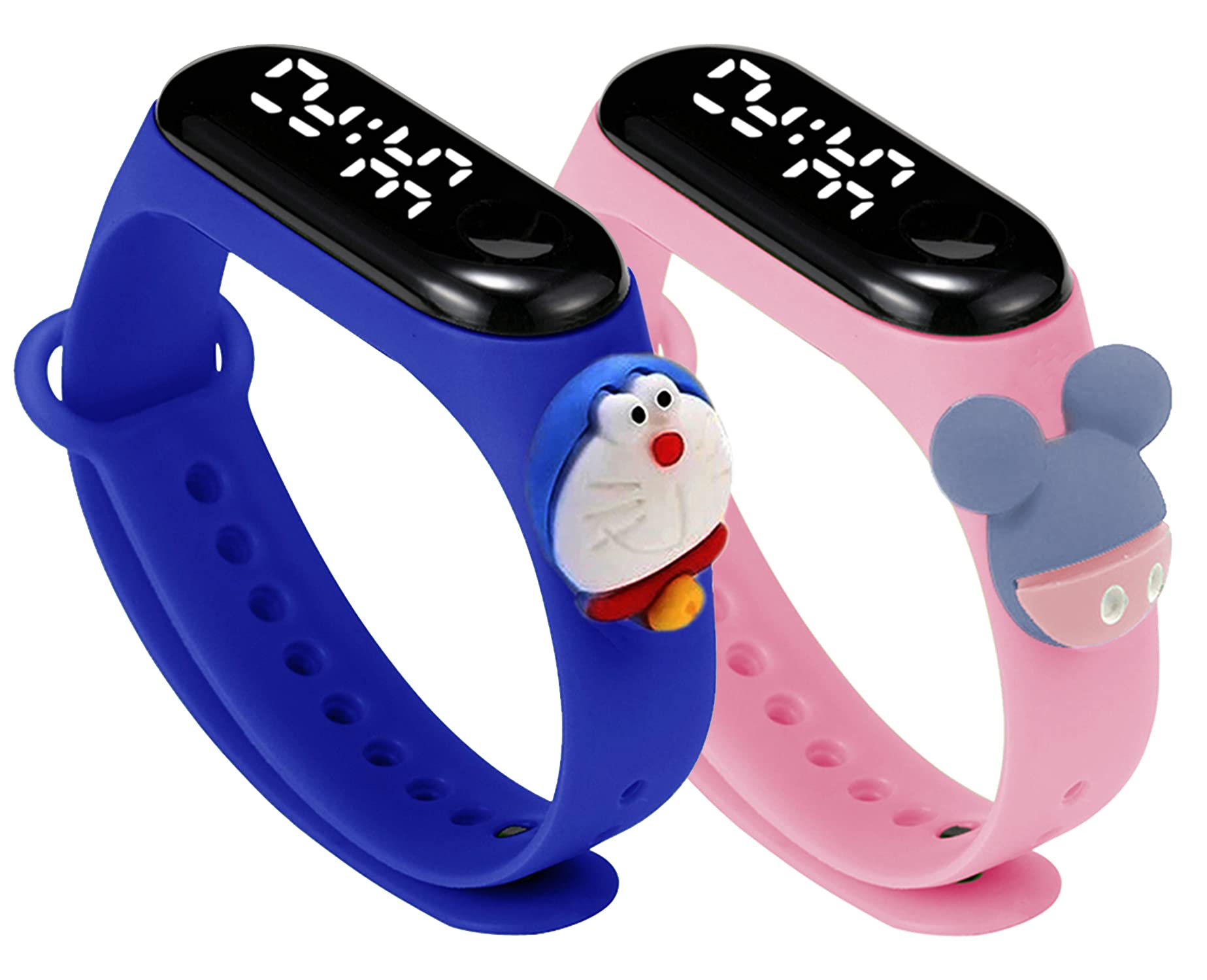 Time Up Digital Dial LED Combo of 2 Cartoon Character Waterproof LED Kids Watches for Boys & Girls-M5KIDZ-NV (Navy-Baby Pink)