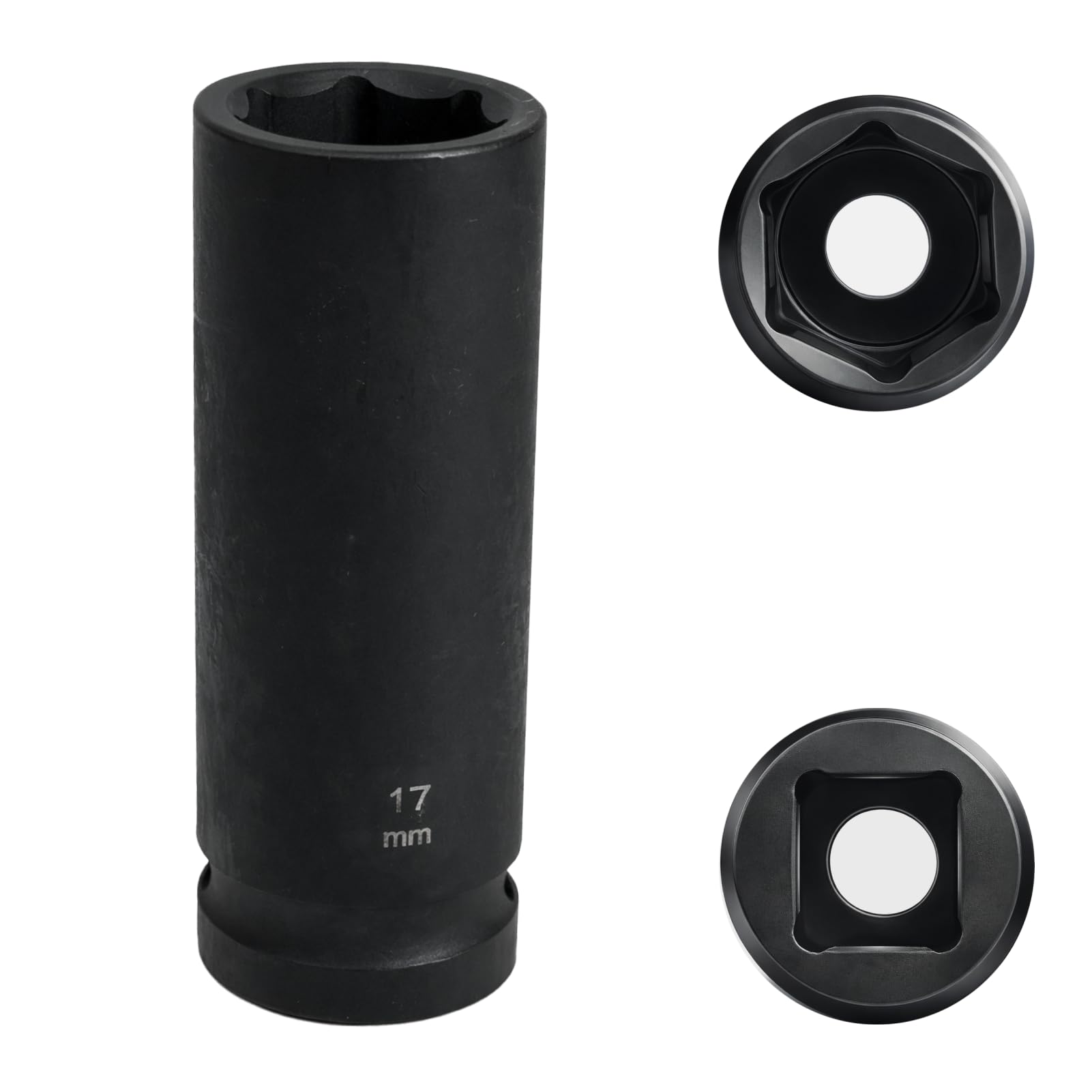 Socket wrench 17 mm 1/2 inch 6 faces, socket wrench 17 mm 1/2, length 78 mm, chrome molybdenum steel, CR - MO (17 mm)