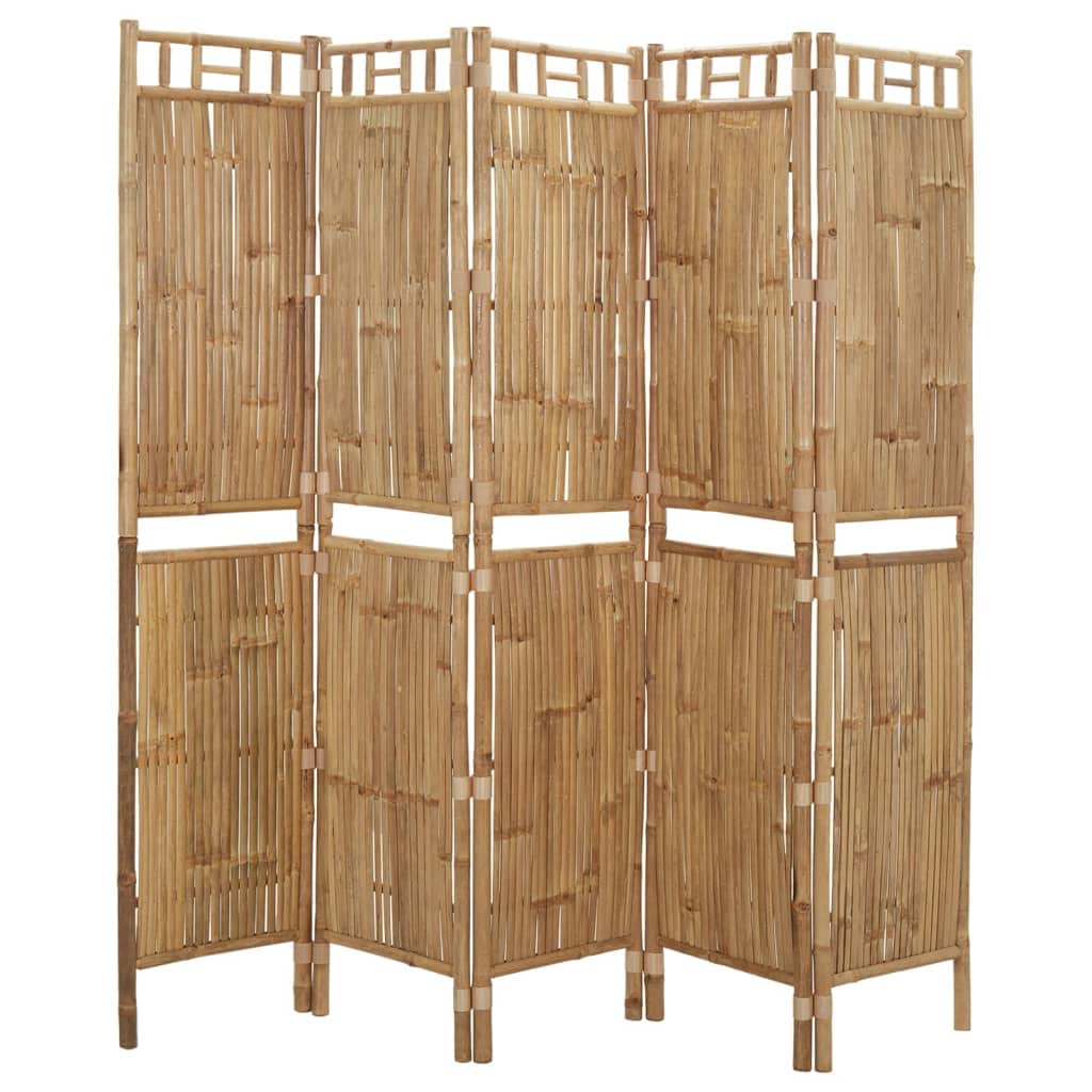 Separador decorativo para vestuarios, 5 piezas, bambú, 200 x 180 cm