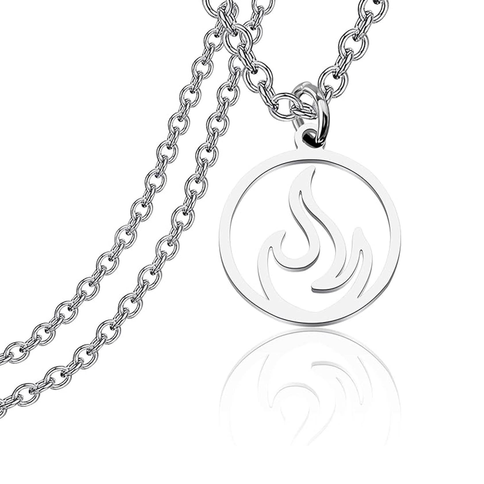 FEELMEM Joyería de llama de fuego, regalo de llama, elemento de llama de fuego, collar con colgante de círculo, collar de hip hop,