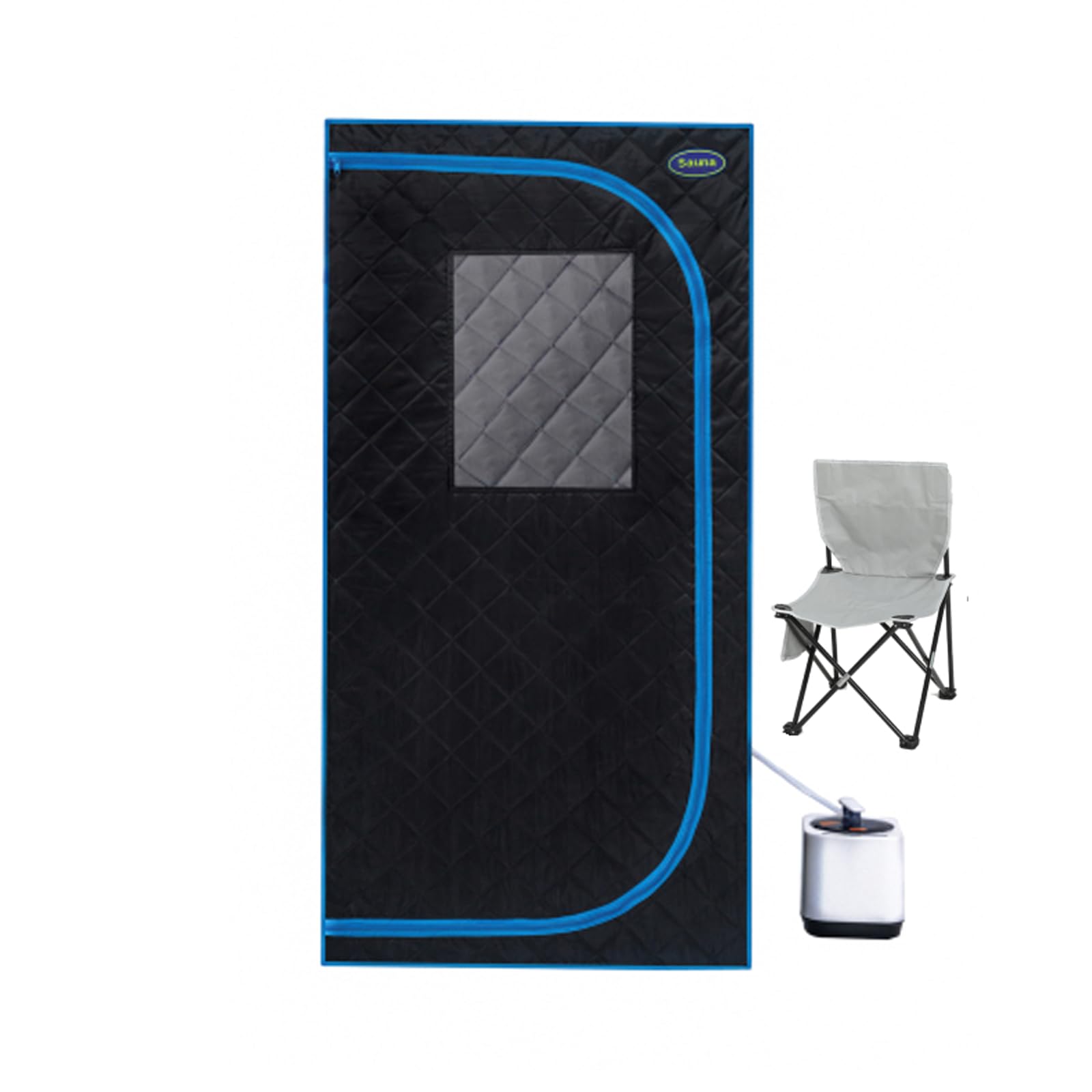 KUNSANA Portable Black Mini Plus Style Steam Sauna Tent–Personal Home Spa, with Steam Generator, Remote Control, Foldable Chair, PVC Pipes. Easy to Install,Fast Heating, with FCC & UL Certification.