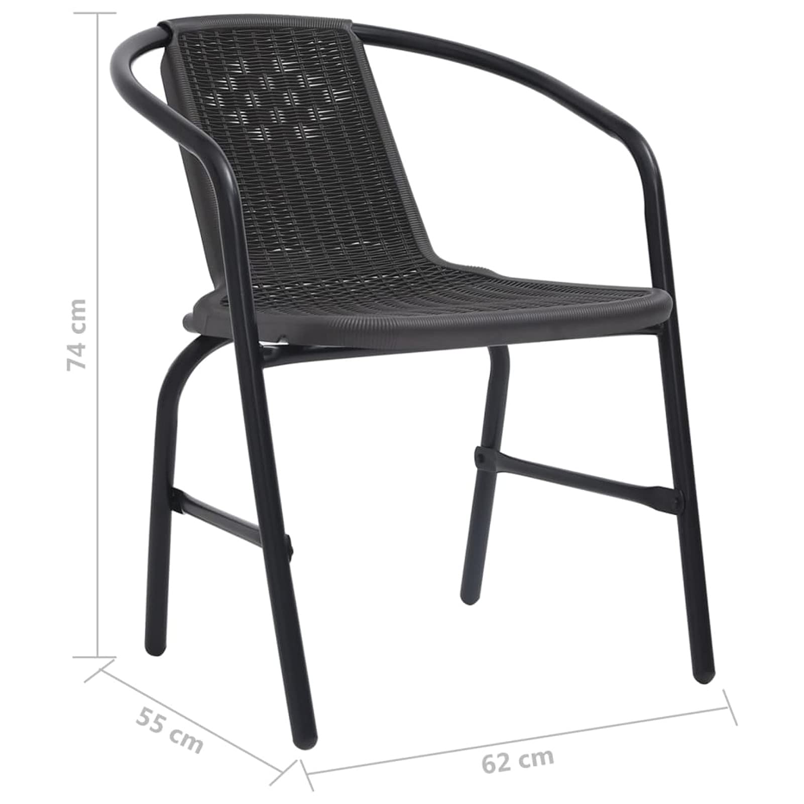 Krzesła ogrodowe, 2 szt., plastikowe rattanowe i stalowe, 110 kg, krzesła ogrodowe, odporne na warunki atmosferyczne, drewno, meble ogrodowe, balkon, patio, taras, krzesło do układania w stos