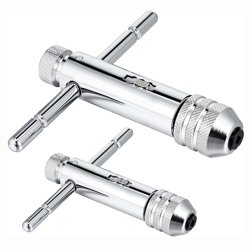 muqeu 2Pcs Ratchet T Handle Tap Wrench, Adjustable T Bar Handle Holder Ratcheting Tap Wrench for Metric M3-M8 / M5-