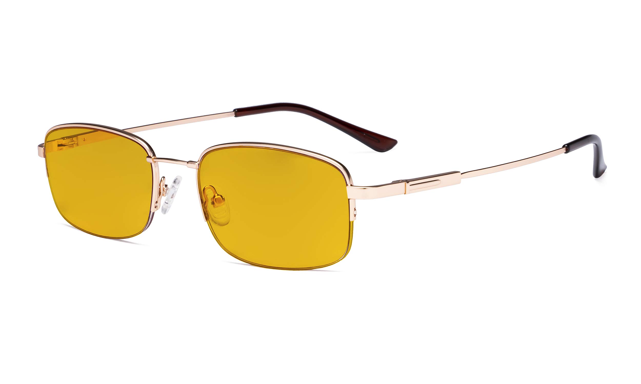 Eyekepper Computer Glasses Men Women - Blue Light Blocking Reading Glasses with Amber Tinted Filter Lens - Memory Titamiun Readers - Half Rim,Gold +1.50