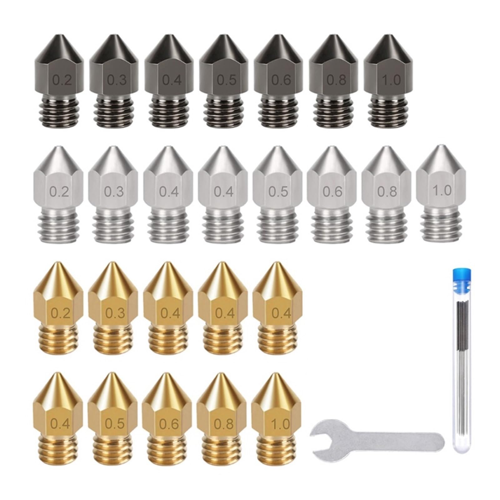 DAVBIR MK8 0,4 mm Ottone/Acciaio Inossidabile/Acciaio Duro Set di Aghi for la Pulizia dell'ugello estrusore hotend for Parti di Stampa 3D CR-10 da 1,75 mm Perfection