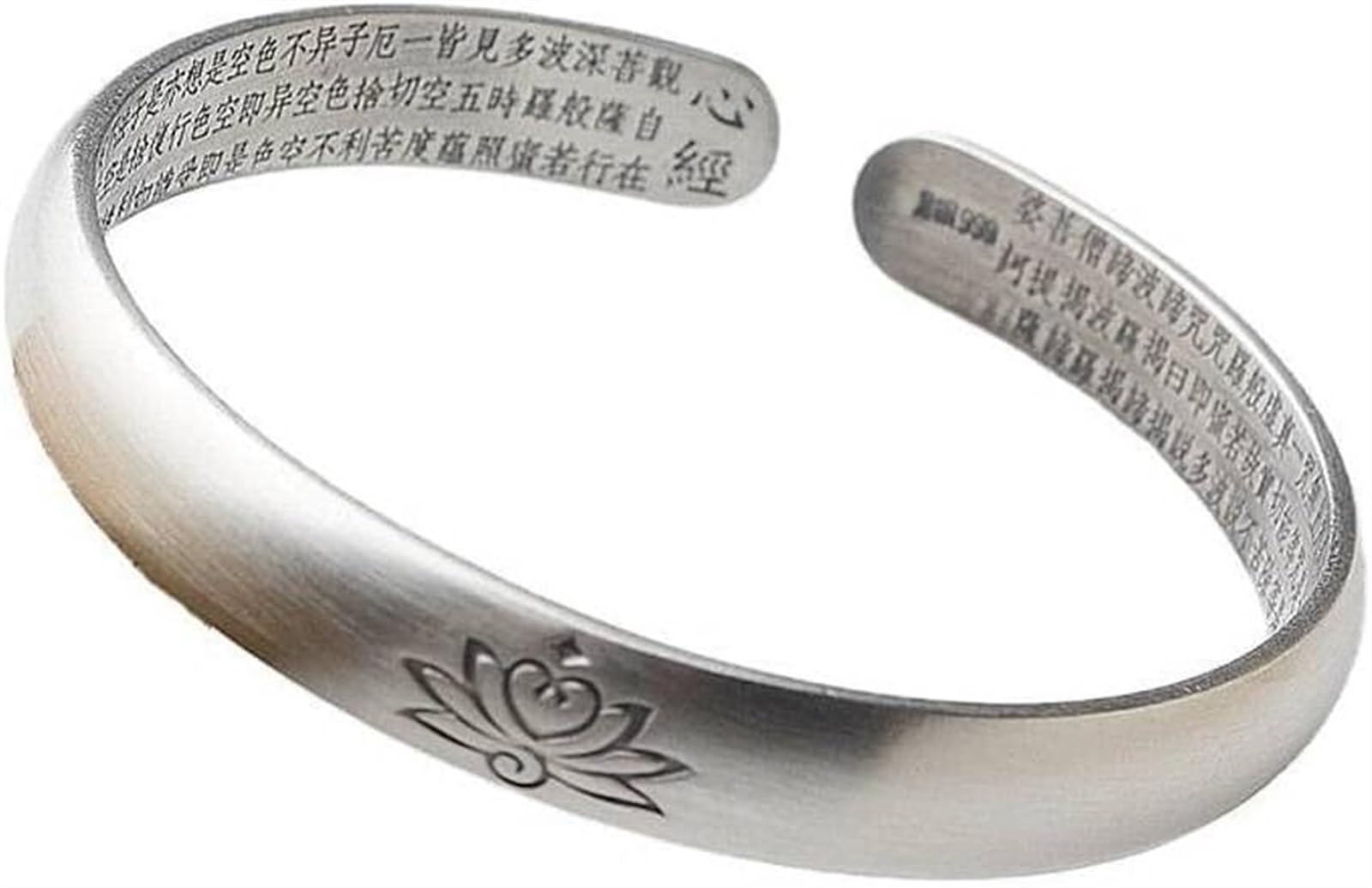 Bracciale in argento, bracciale rigido alla moda, bracciale rigido 999 Anemone con detti buddisti Bracciale aperto Bracciale in argento spazzolato opaco Come mostrato, i braccialetti possono essere re
