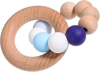 Toyvian 1Pc Mordedor Mordedor Infantil Mastigar Brinquedos Para Crianças Pulseira De Madeira De Madeira Azul Mordedor Pulseira Infantil Mordedor Brinquedo De Mascar Bebê Faia Macaron