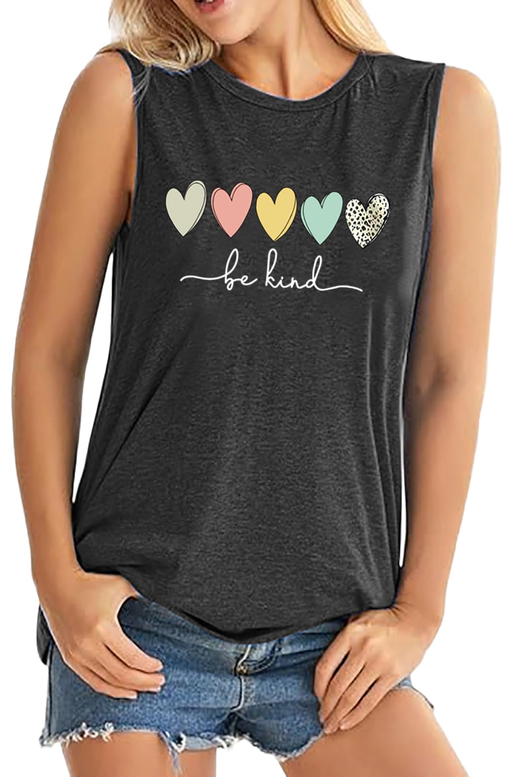 ALUS Womens Graphic Tank Tops Summer T Shirts Sleeveless Casual Loose Tunic Blouses