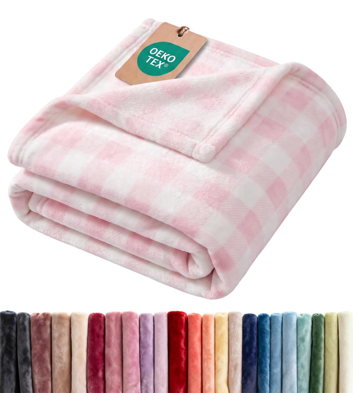 Pink Checkered Blanket Twin XL Size - Flannel Fleece Blanket - Dorm Room