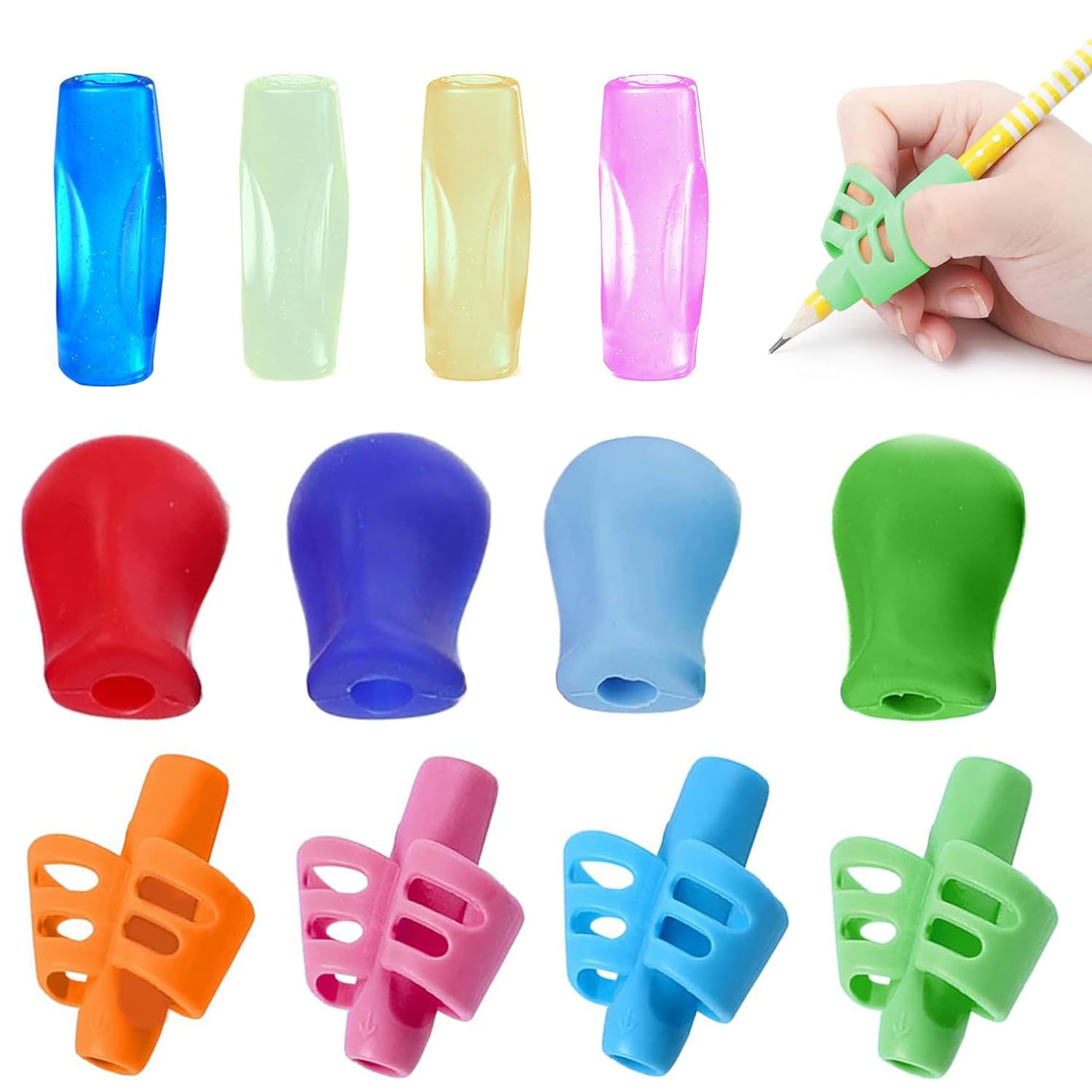 RHZXD 12 Soportes Para Lápices Para Niños, Ayuda Para Escribir Bolígrafos, Ayuda De Escritura Para Niños, Herramienta De Corrección De Postura Para Lápices