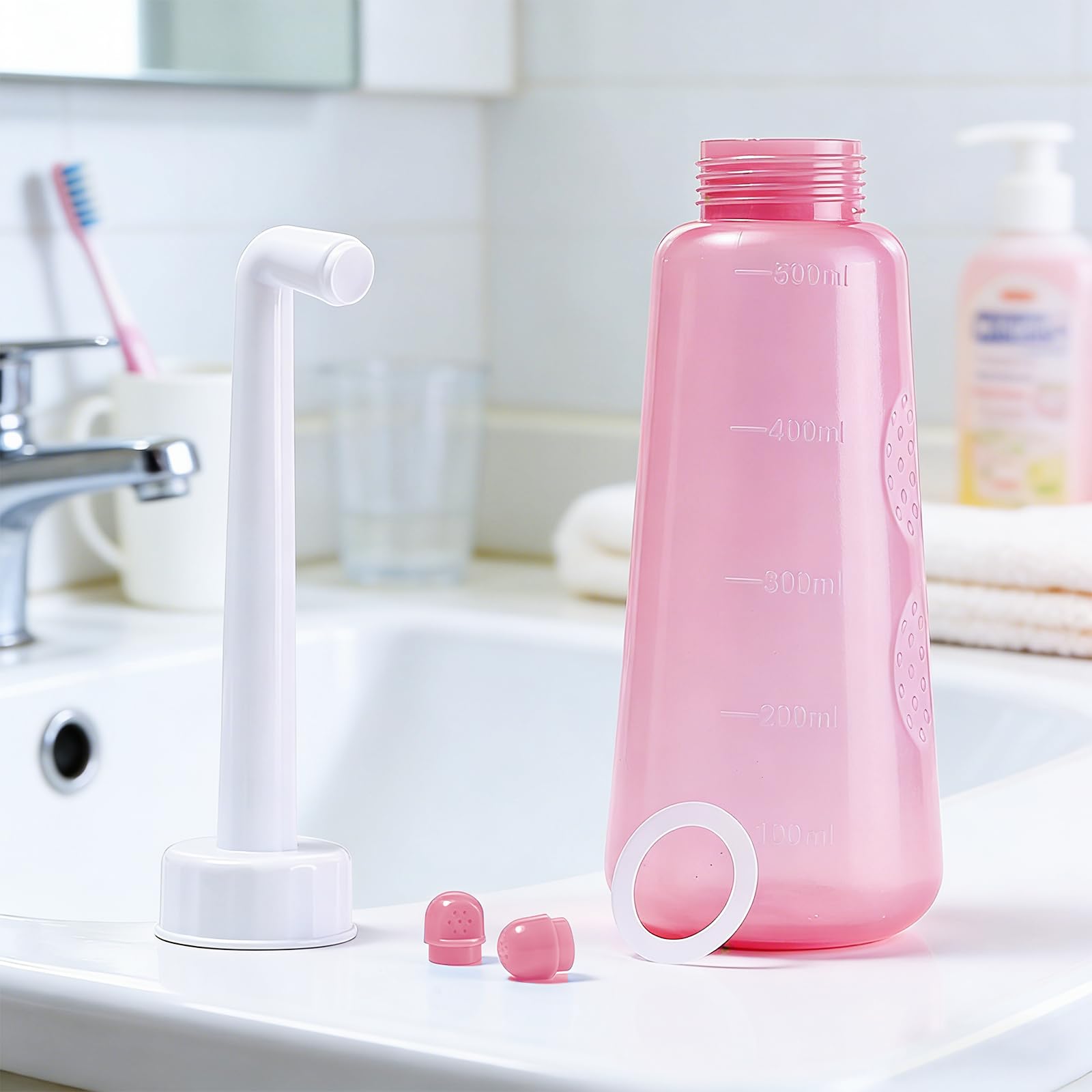 500ml Botella Perineal Postparto, Bidet Portatil para Mujeres，Botella Lavado Perineal Postparto para Maternidad, Ideal para Higiene Intima, Ducha Vaginal, Limpieza Anal, Cuidado Postnatal, Rosa — view 2