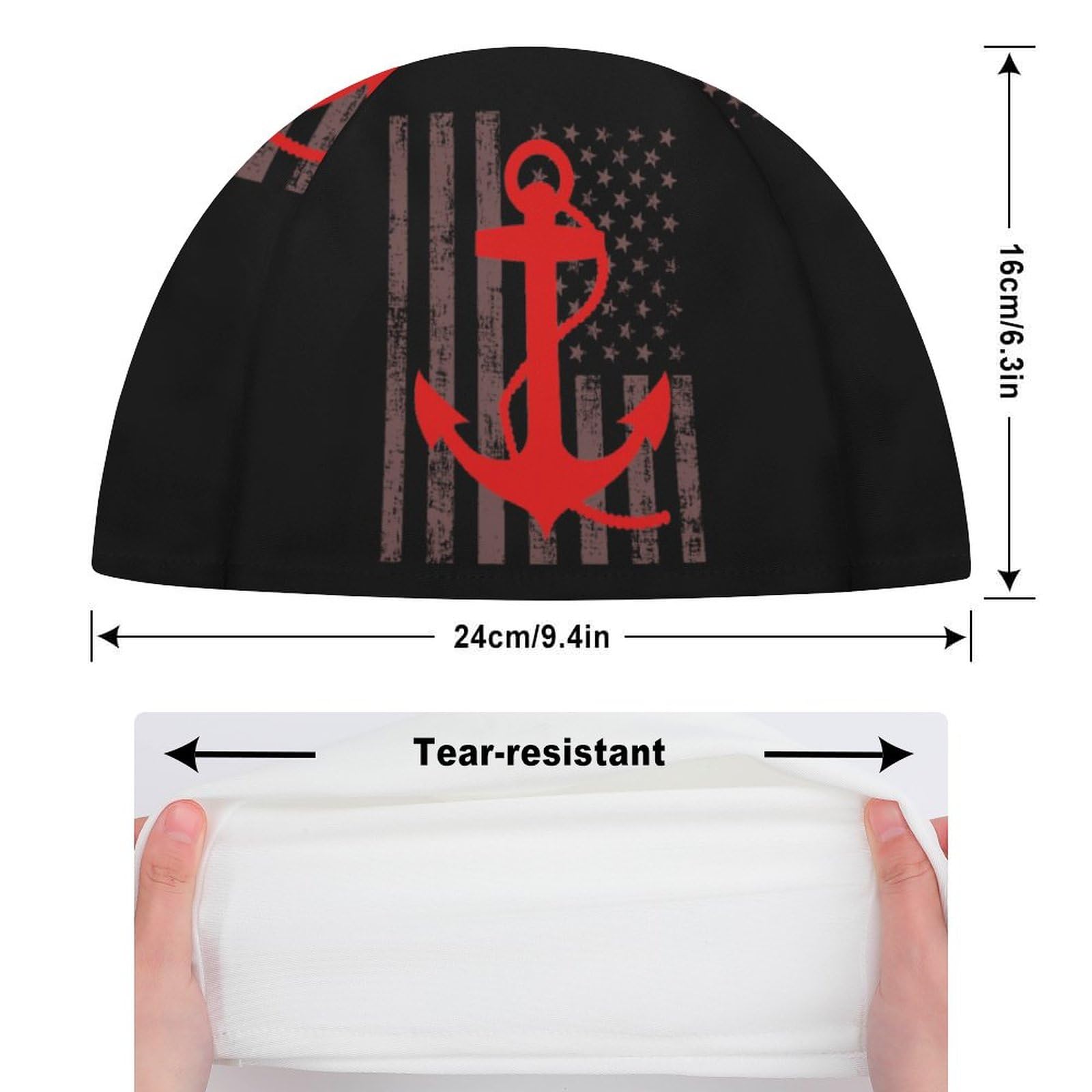 US American Flag Anchor Swim Cap for Men Women Long Hair Bathing Caps for Swimming Waterproof Swimming Caps