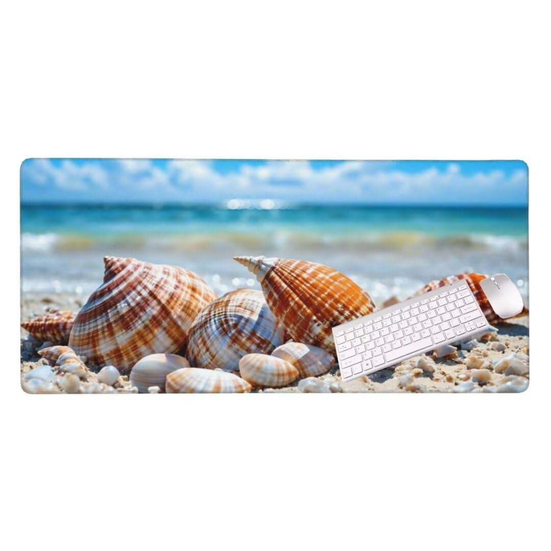 Alfombrilla de ratón 1400x600x3 MM, Alfombrilla Ratón XXL Extendida de Gran Tamaño con Bordes Cosidos, Resiste Salpicaduras, Base de Goma Antideslizante y Almohadilla para Teclado, BEIKE Beach S-299