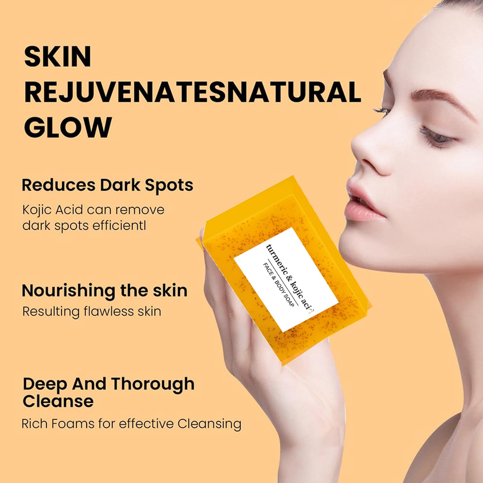 Set da Tre Pezzi Turmeric Wash e Cura, Detergente Viso con Spazzola, Pad Esfolianti per il Viso, Saponetta, Rete Schiumogena per Sapone, Set Detergente Profondo per Viso e Corpo