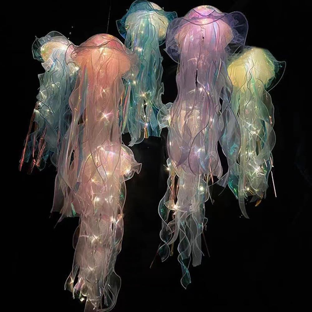 5PCS Jellyfish Light Hanging Creative Jelly Fish Night Light, Battery Powered Glowing Jellyfish Lantern Lamp Decorations, Ocean Theme Party Home Room Decor, Gifts for Kids Girls