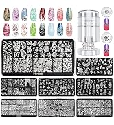 EBANKU Nail Stamp Plates Set 8 Pcs Nail Stamps+1 Rotatable Updated Nail Stamper + 1 Nail Scraper ...