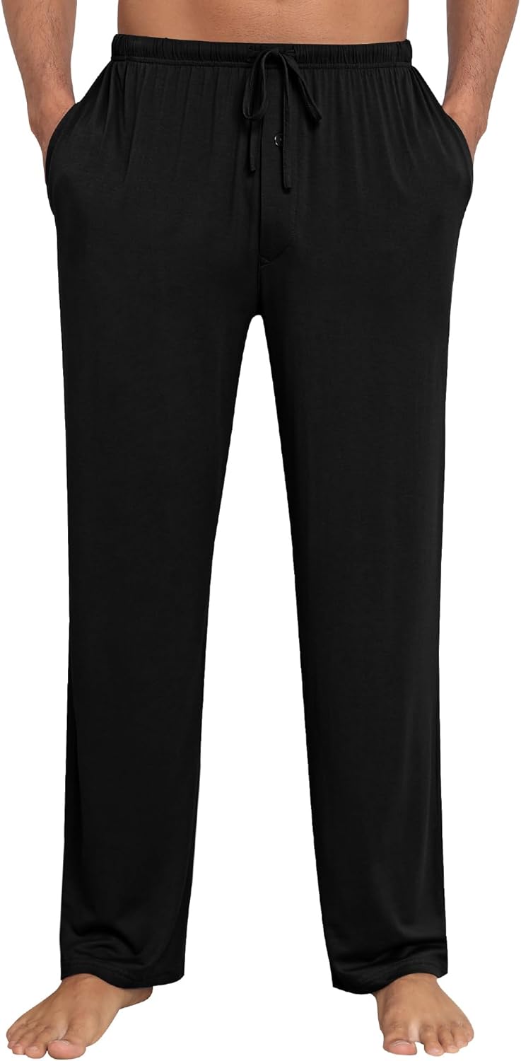 SWOMOG Mens Modal Pajama Pants Soft Lounge Pants Sleep Pj Bottoms with Button Fly & Drawstring & Pockets