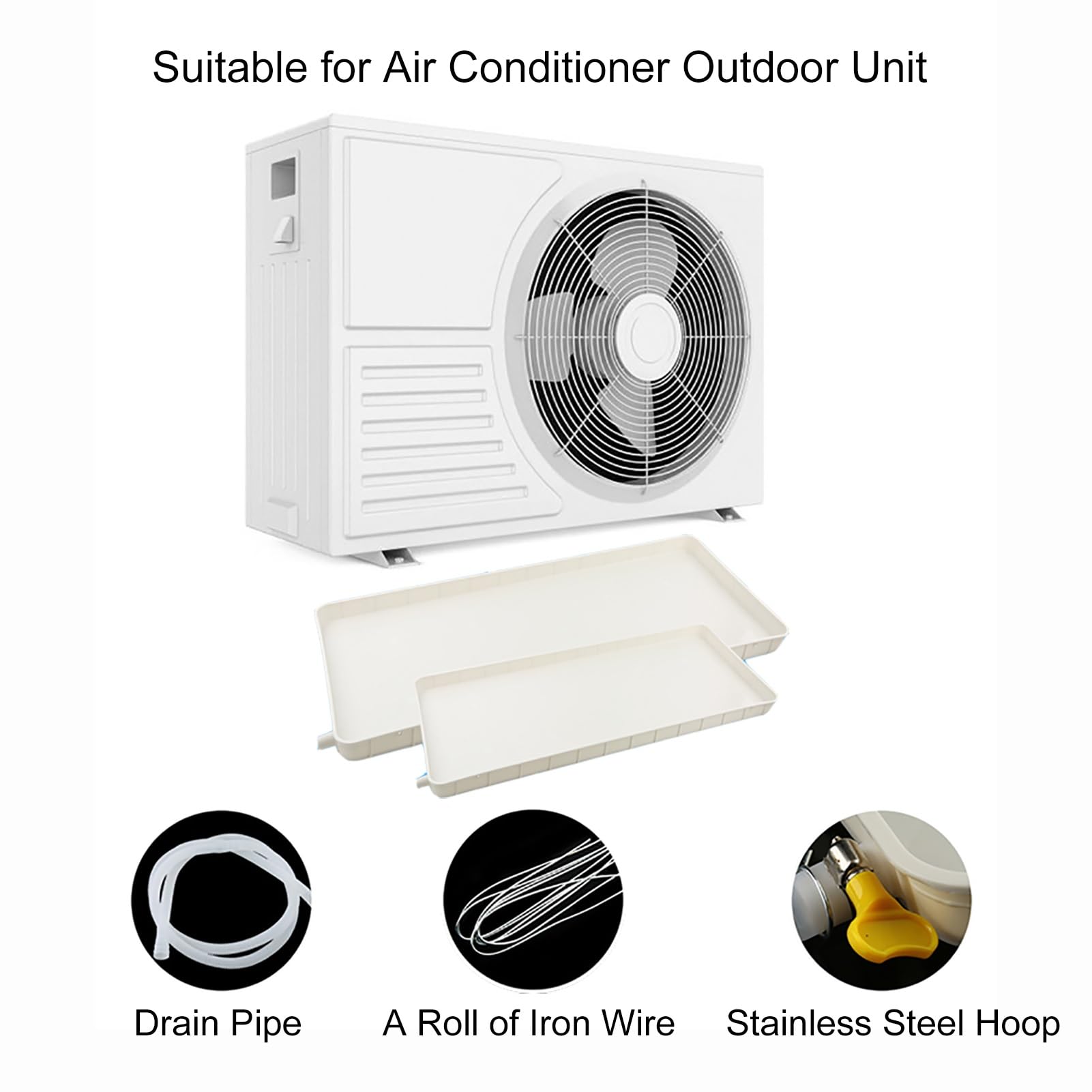 Bandeja de goteo para aire acondicionado con tubo de agua y kit de instalación, accesorio de prevención de fugas de unidad exterior, bandeja duradera para condensador de CA