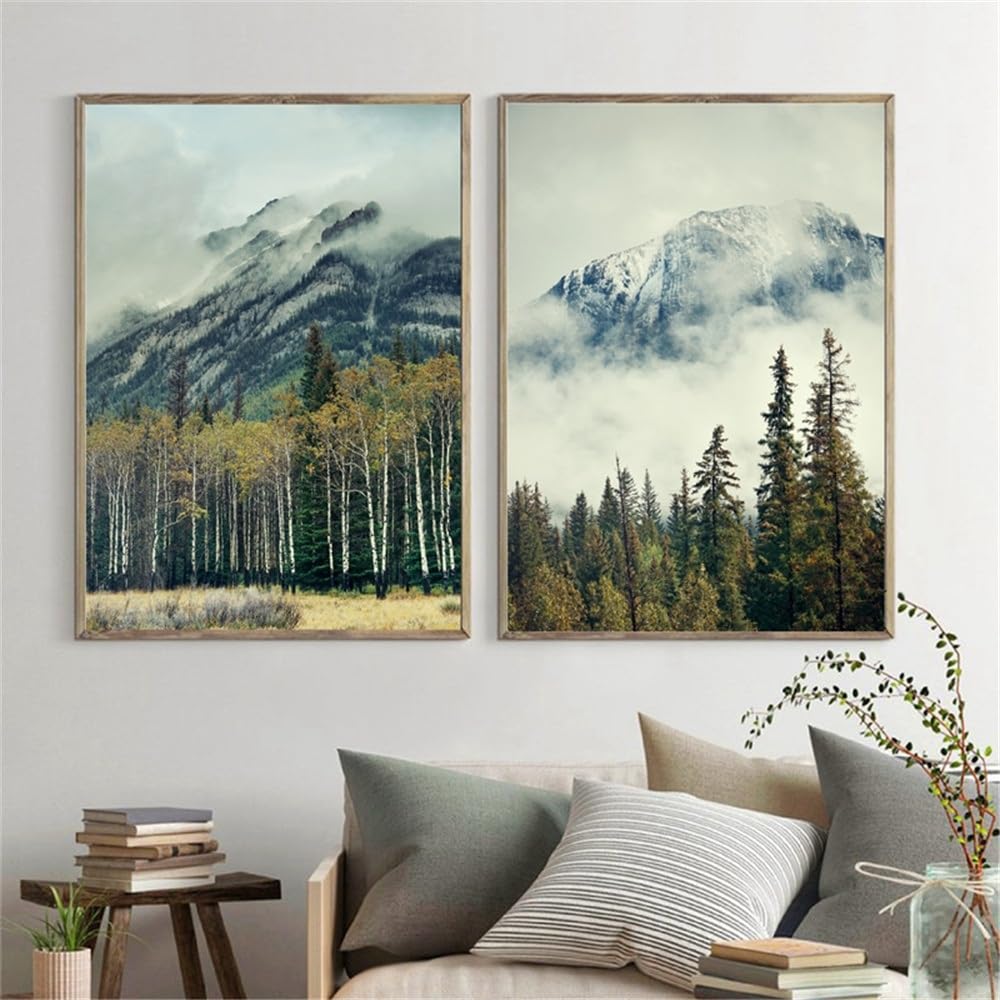 WUHBCZ Art Decor,Abstract Landscape Posters and Prints Foggy Mountains Forest Bedroom Office Home Wall Art Canvas Painting Room Decoration-40 * 50cm*2PCS (No Frame)