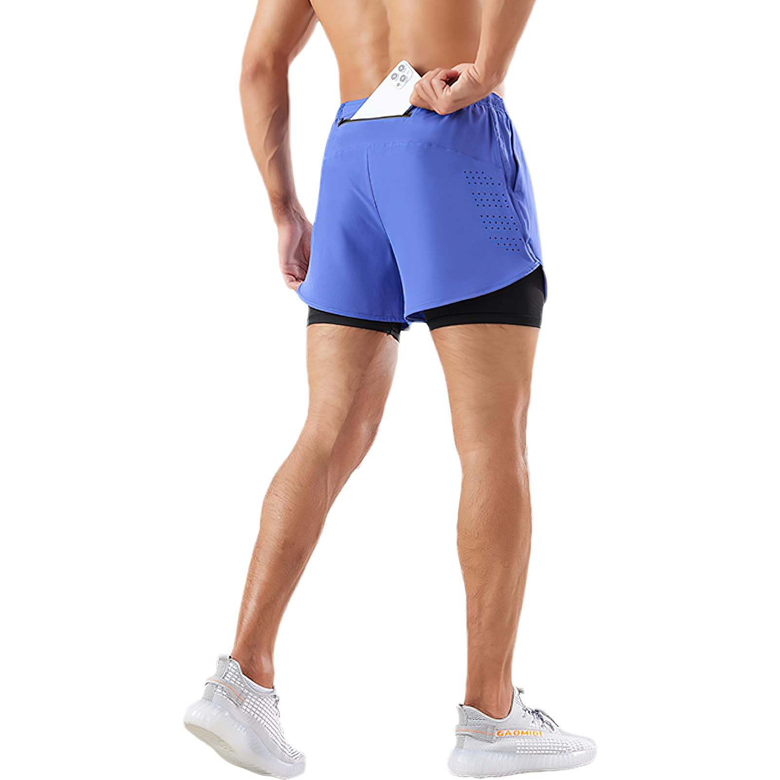 Uomo Pantaloncini da Corsa 2 in 1 Asciugatura Rapida Pantaloncini Sportivi da Palestra Running Tennis con Tasche Telefono