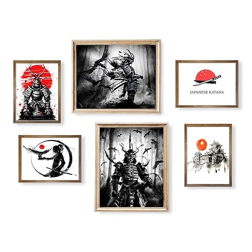 Japandi Home Decor - Japan Warrior Katana Picture Print - Bushido Karate Ninjas Japanese Themed Art Set - Japanese Samurai Poster Wall Art - Asian