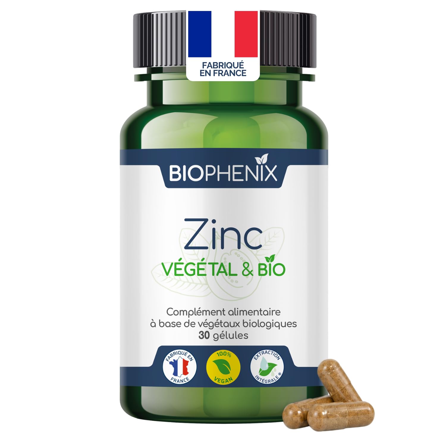 Biophénix - Zinc Bio 30 gélules - Procédé Exclusif Extraction Intégrale® - Complément Alimentaire 100% Naturel à Base de Végétaux - 0% Excipien - Nouvelle formule - Fabriqué en France - Vegan