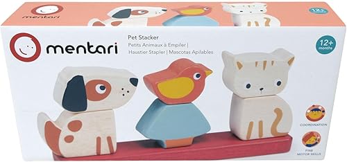 Miniatura 9 de Mentari Juguete interactivo apilador para mascotas, juego de 6 piezas, gatito, cachorro, pájaro, tablero base con clavijas