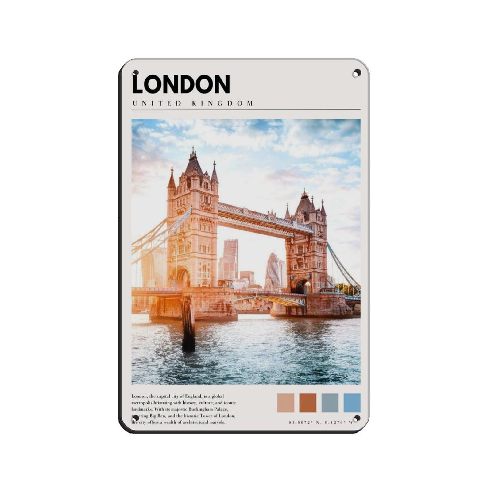 London Tower Bridge Poster London Art Tin Sign Vintage Metal Pub Club Cafe Bar Home Wall Art Decoration Poster Retro 8x12inch(20x30cm)