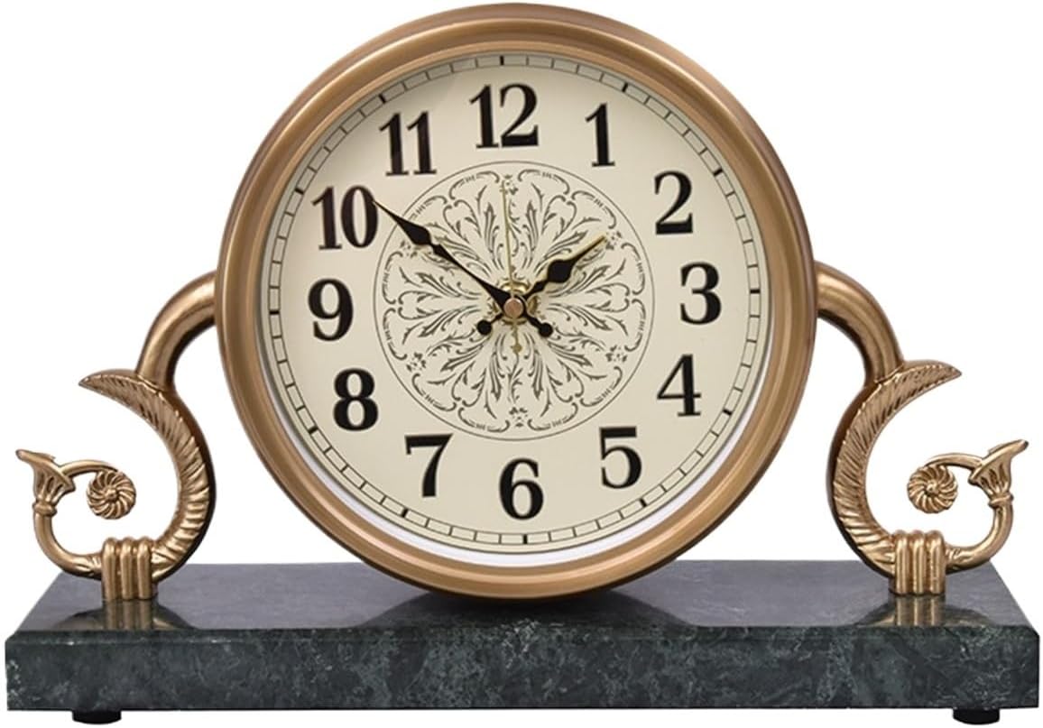 Mantel Clock Desk Clock Creative Table Clock with Marble Base Home Decoration Silent Non Ticking Clock Battery Operated Table Clock for Mantlepiece (Gold2 32x9x19cm)