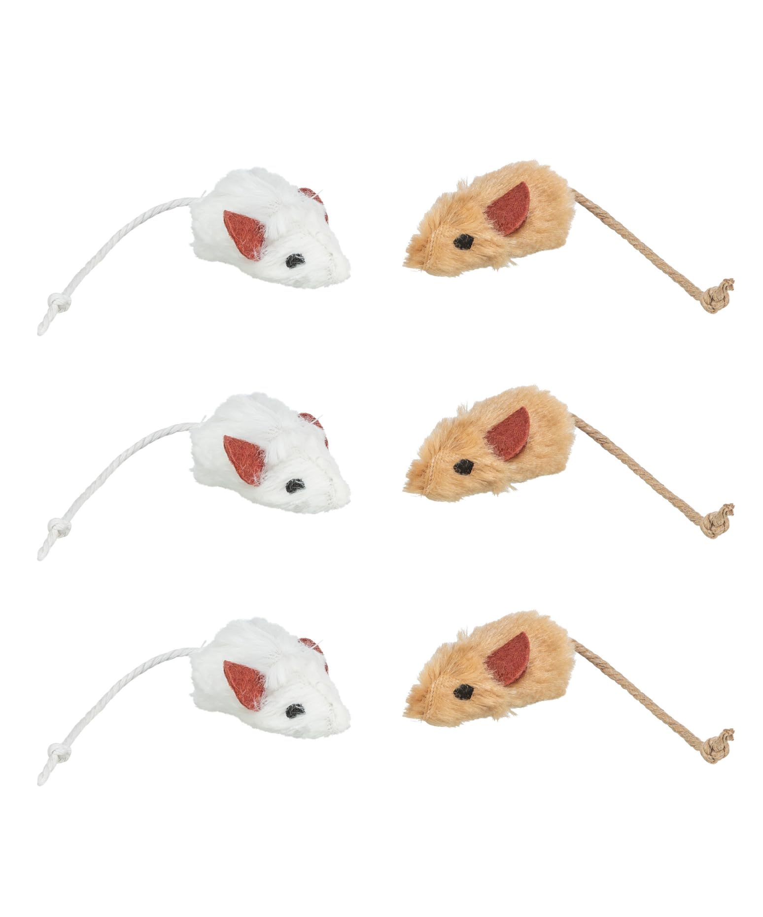 TRIXIE Plush Mouse Set of 6 – Cat toy with a core of play-stimulating catnip – 5 cm – white/beige – 4503