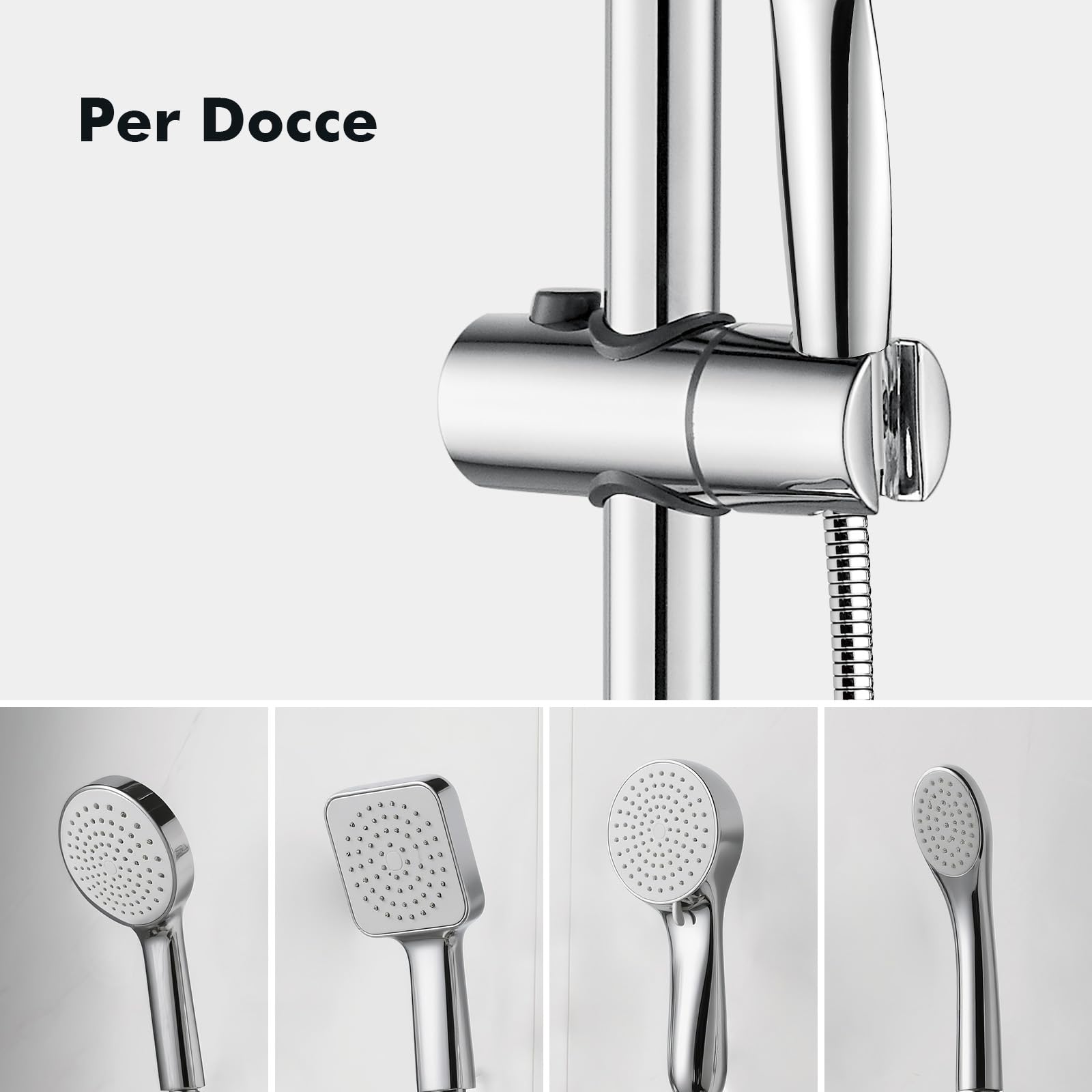 Ibergrif M20802 Barra de Ducha, 56-58cm Barra Ducha Pared con Jabonera y Soporte Ajustable para Cabezal de Ducha, Acero Inoxidable, Universal, Plata