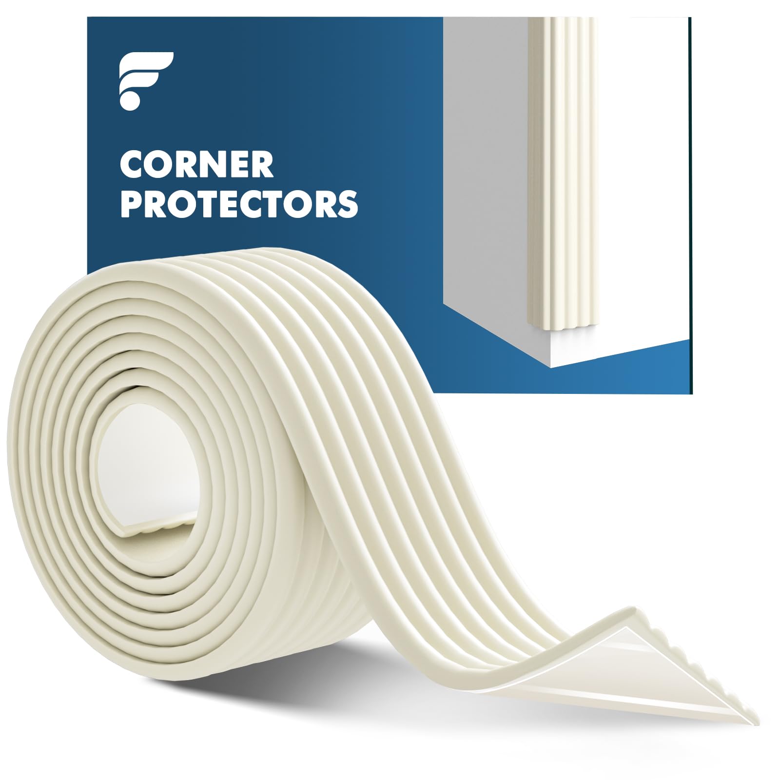 shinfly 5m Baby Proofing Edge & Corner Protectors, Foam Protection Edges Upgraded Adhesive, W-Shaped Guards, Anti-Collision Foam Padding for Kids, Furniture, Tables, Beds & Fireplaces - Off White
