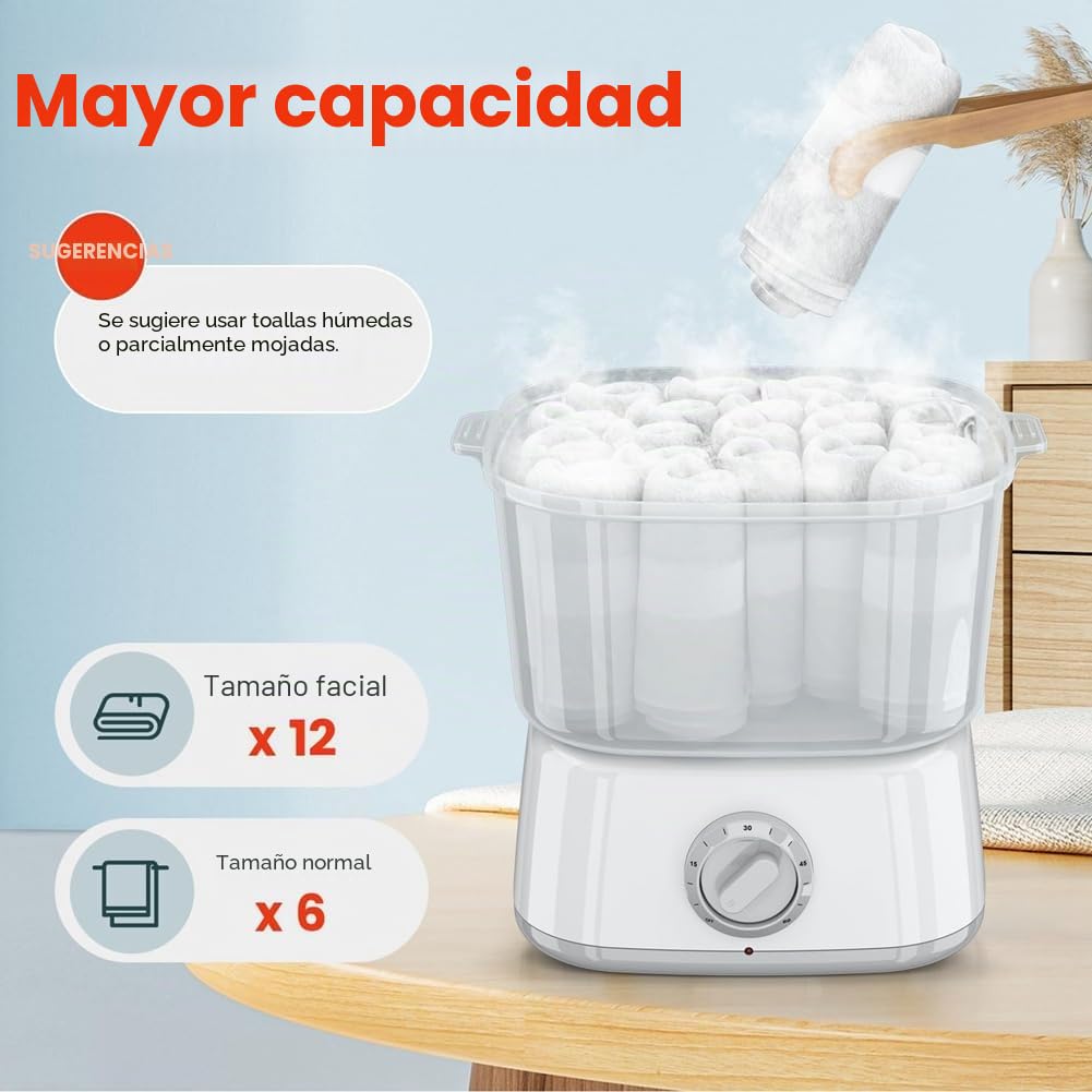 Calentador Toallas Caliente, Vaporizador Toallas Calentamiento Rápido para Tratamientos Faciales Contener 12 Mini Toallas Húmedas, Mini Calentador Toallas Portátil Enchufe Europeo
