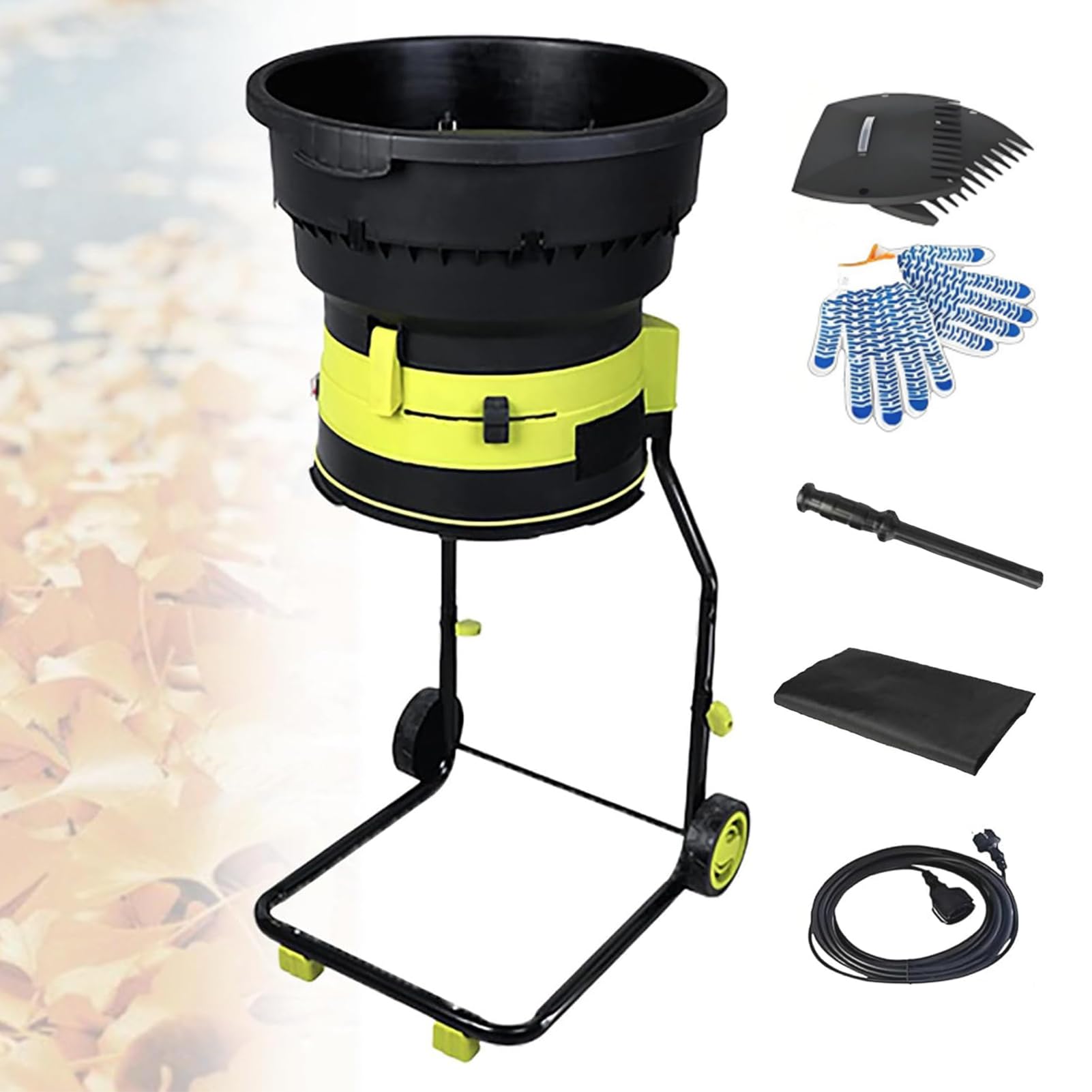 Trituradora Eléctrica de Hojas Triturador Portátil sin Cuchillas con Ruedas a 8000 rpm para Hojas de Jardín y Compost