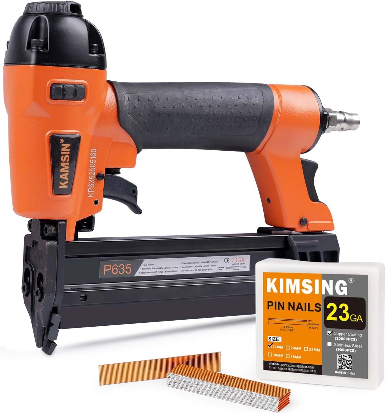 KIMSING P612 23 Gauge 1/2-inch Pin Nails 10000 PCS/Box and KAMSIN P635 Headless Pin Nailer