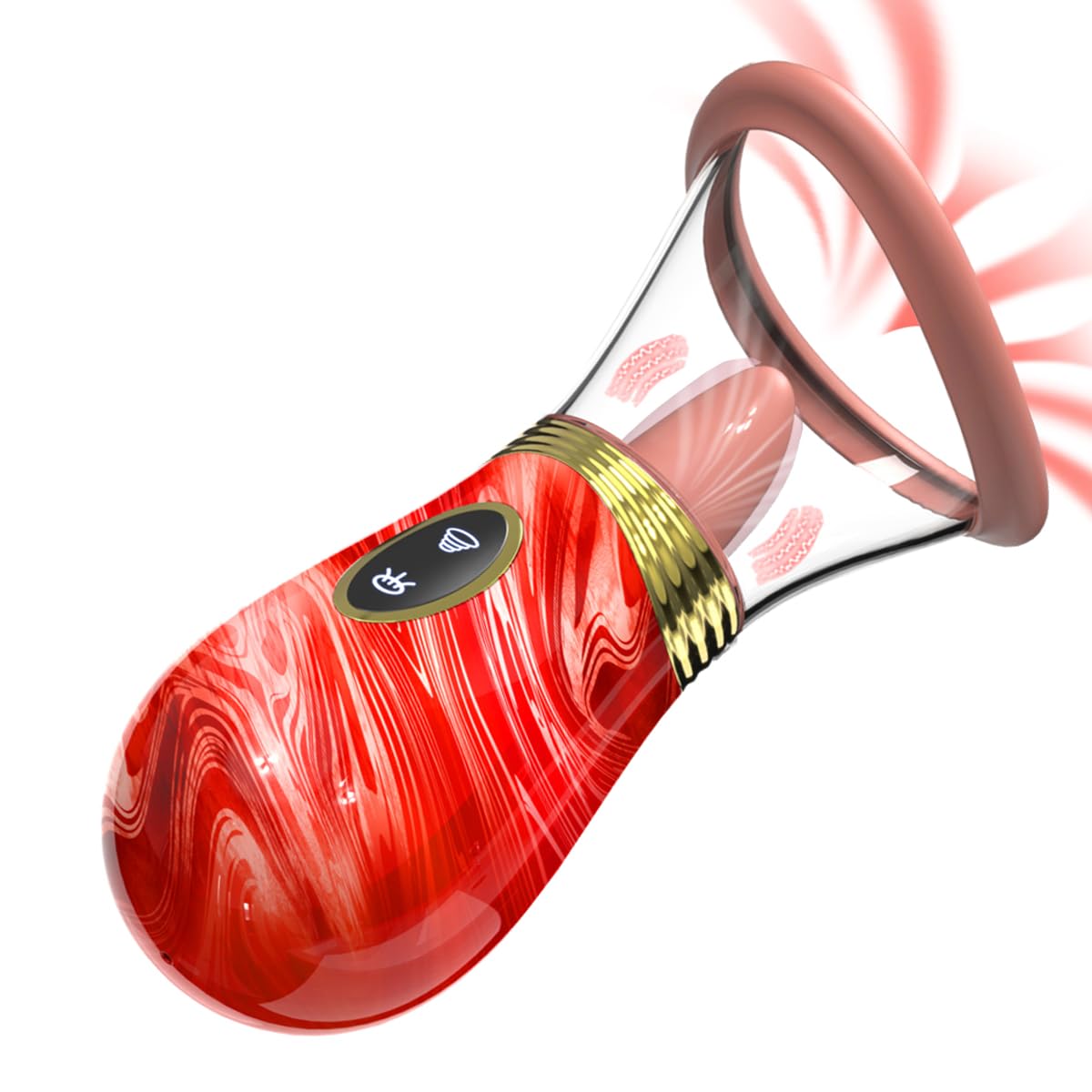 Vibrador Succionador, Estimulador de Clítoris, 7 Vibraciones, 7 Modos de Lamido con Lengua, Masajeador Anal y de Pezones, Estimulador de Clítoris y Punto G (Rojo)