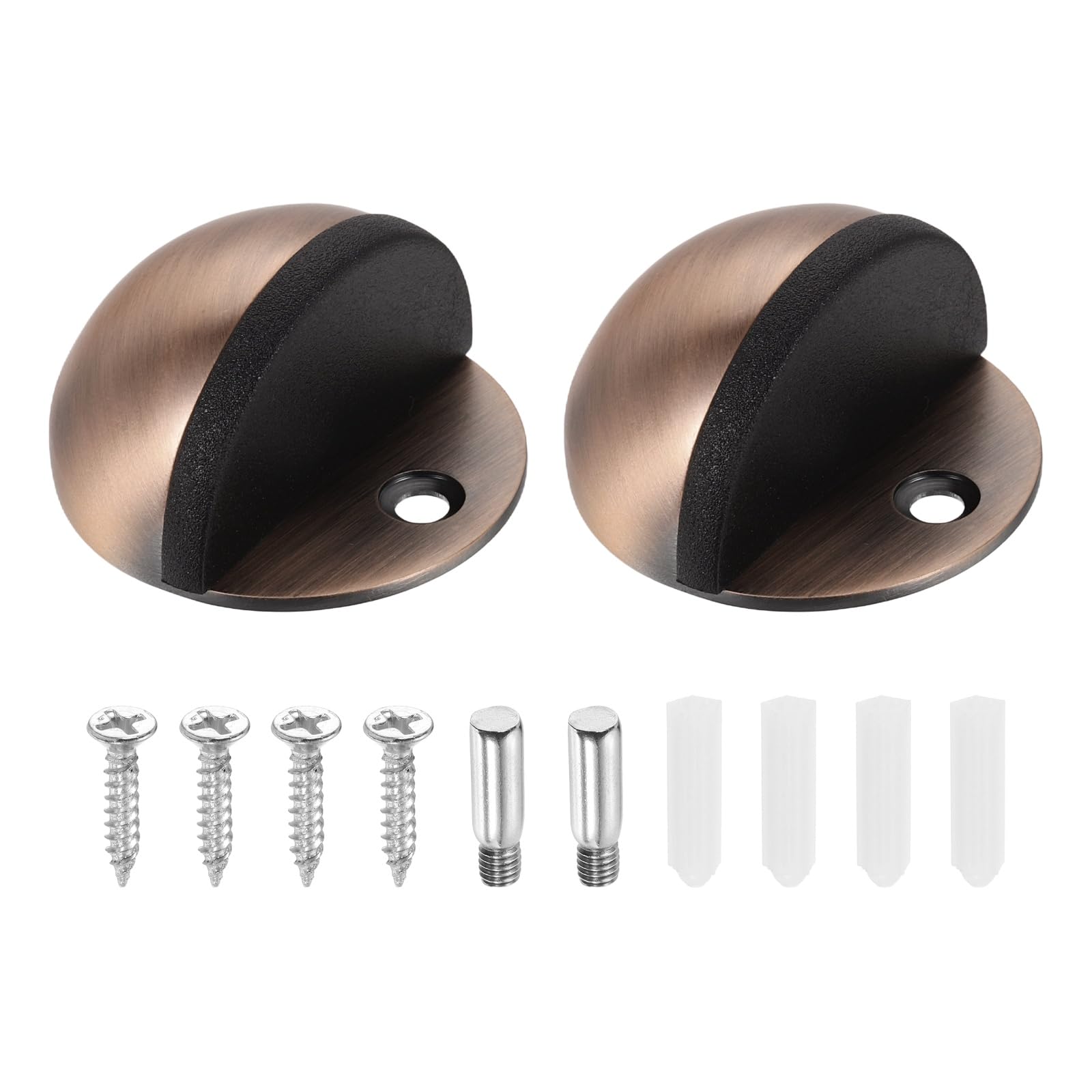 sourcing map 2 Pack Low Dome Floor Door Stop, 45mm Dia. Stainless Steel Door Stopper, Half Dome Rubber Bumper Wall Protector with Screws for Bedroom Bathroom Office, Red Bronze