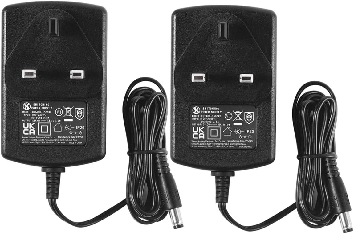 2-Pack AC to DC 24V 1.5A Power Supply, Plug UK 5.5mm x 2.1mm