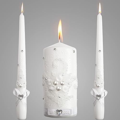 Unity - Juego de 3 velas decorativas para ceremonia de boda, pilar de 6 pulgadas y 2 velas cónicas de 10 pulgadas, velas ceremoniales, centro de
