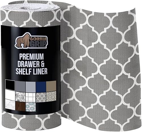 Gorilla Grip Forros originales antideslizantes para cajones y repisas rollo sin adhesivo duraderos y resistentes para alacenas, cocinas y