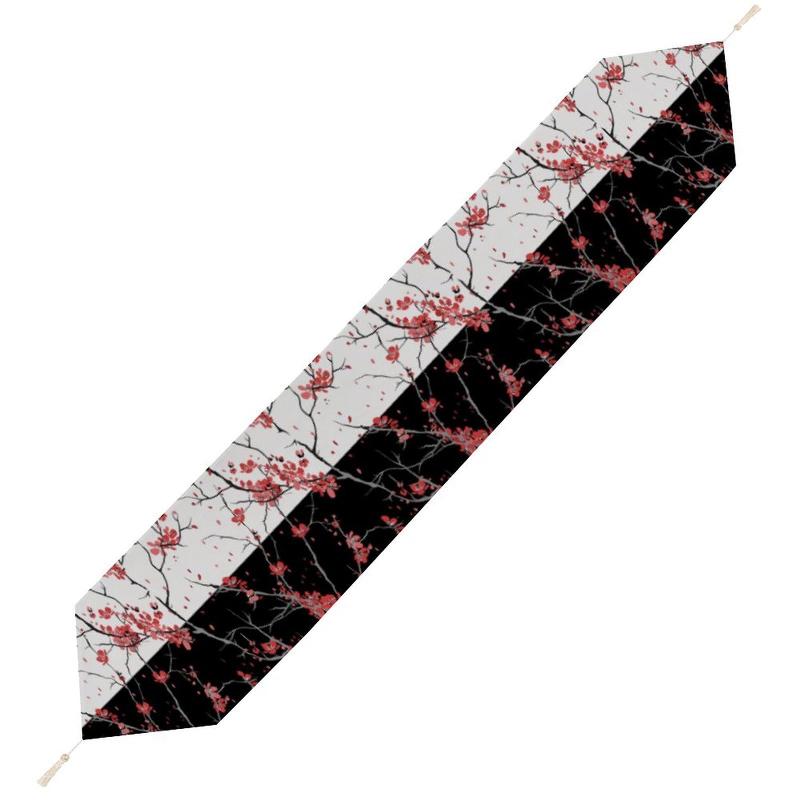 JZemdybill 200*33cm Table Runner with Tassel, Cherry Blossom Table Runner, Table Decoration for Kitchen, Party, Restaurant