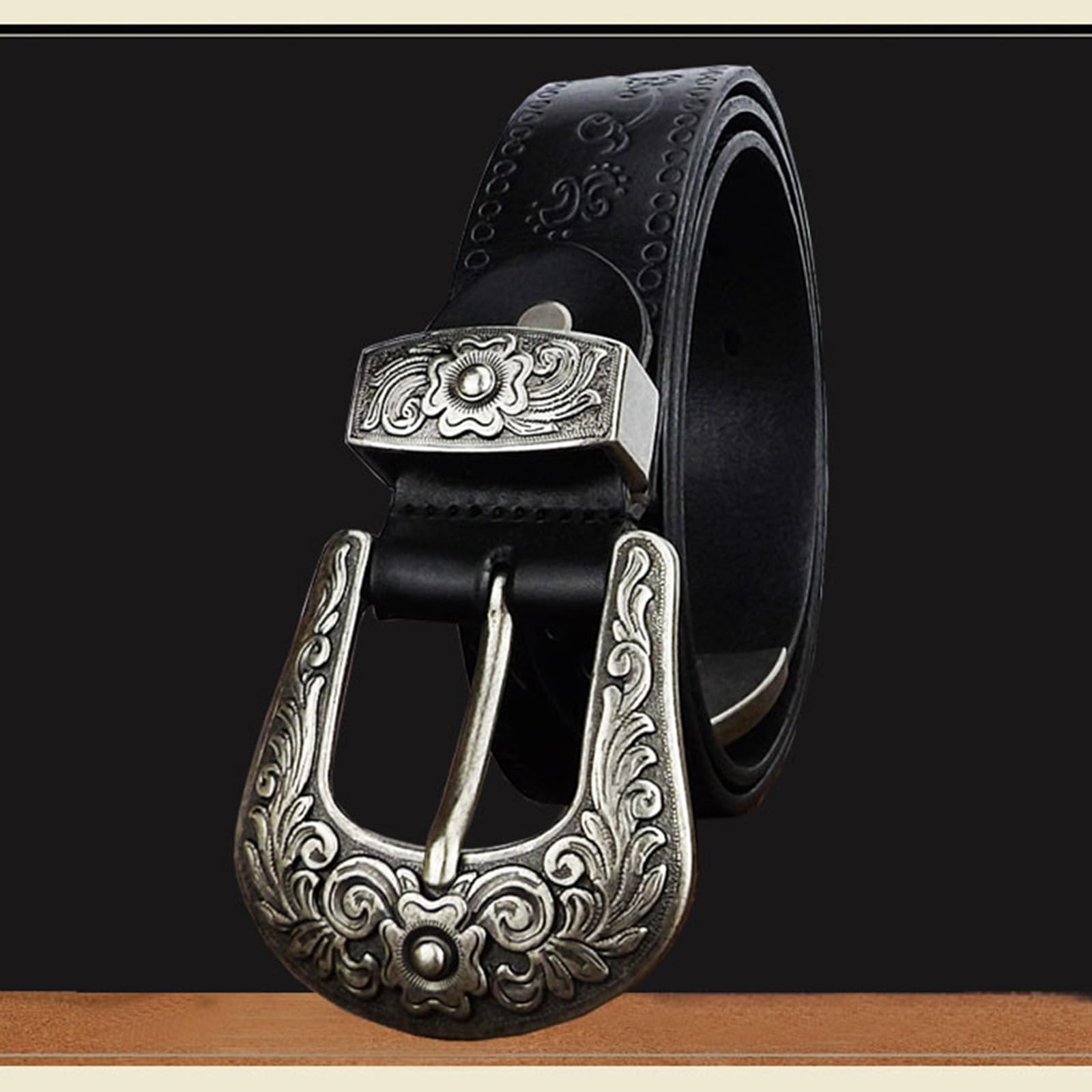 Cintura In Pelle Western For Donna E Uomo, In Di Mucca Goffrata Da Cowboy Con Fibbia Incisa For Jeans