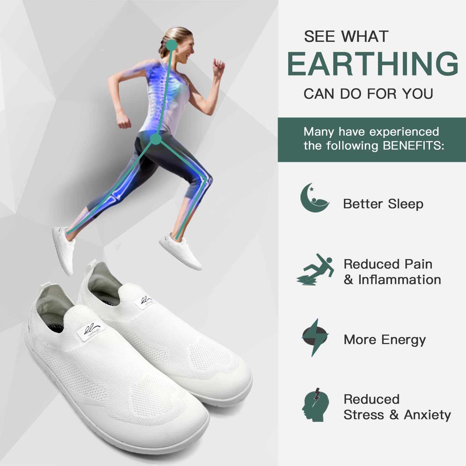 earthinglife Barefoot Grounding Shoes Slip On Wide Toe Box Conductive Flexible Outsole Zero Drop Connect to Earth More Energy Reduce Stress Enhancing Movement Better Sleep Pain Relief - Image 7