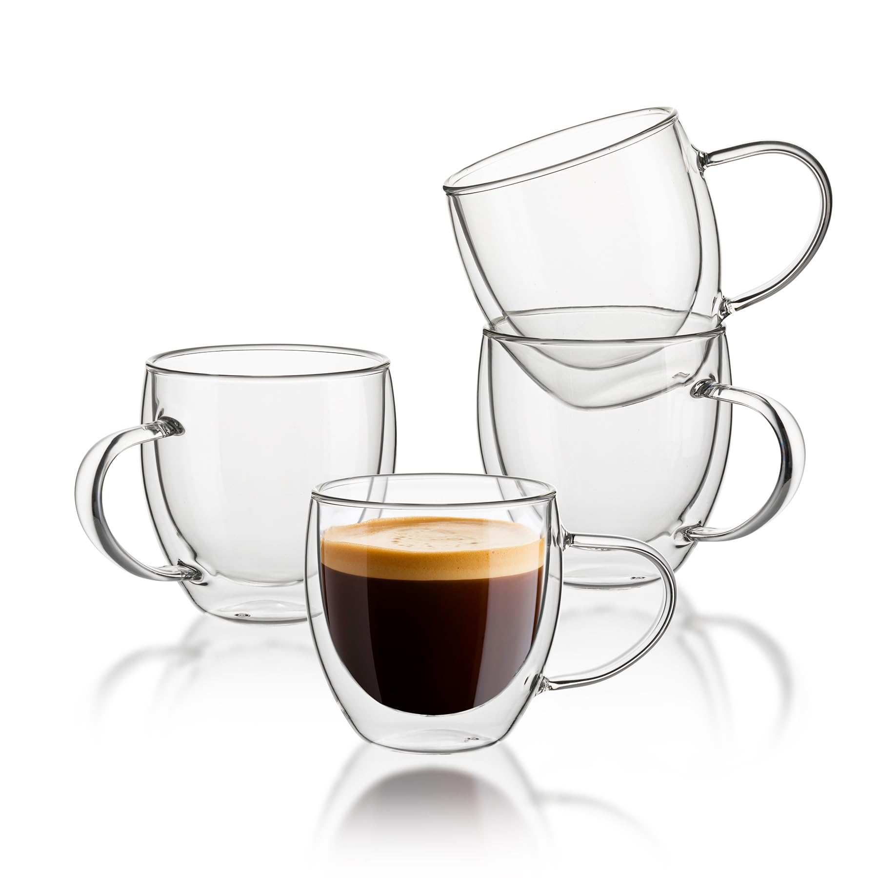 Sweese5oz Double Wall Glass Espresso Cups Set of 4, Insulated Glass Coffee Cups with Handle Perfect for Cappuccino, Latte, Tea