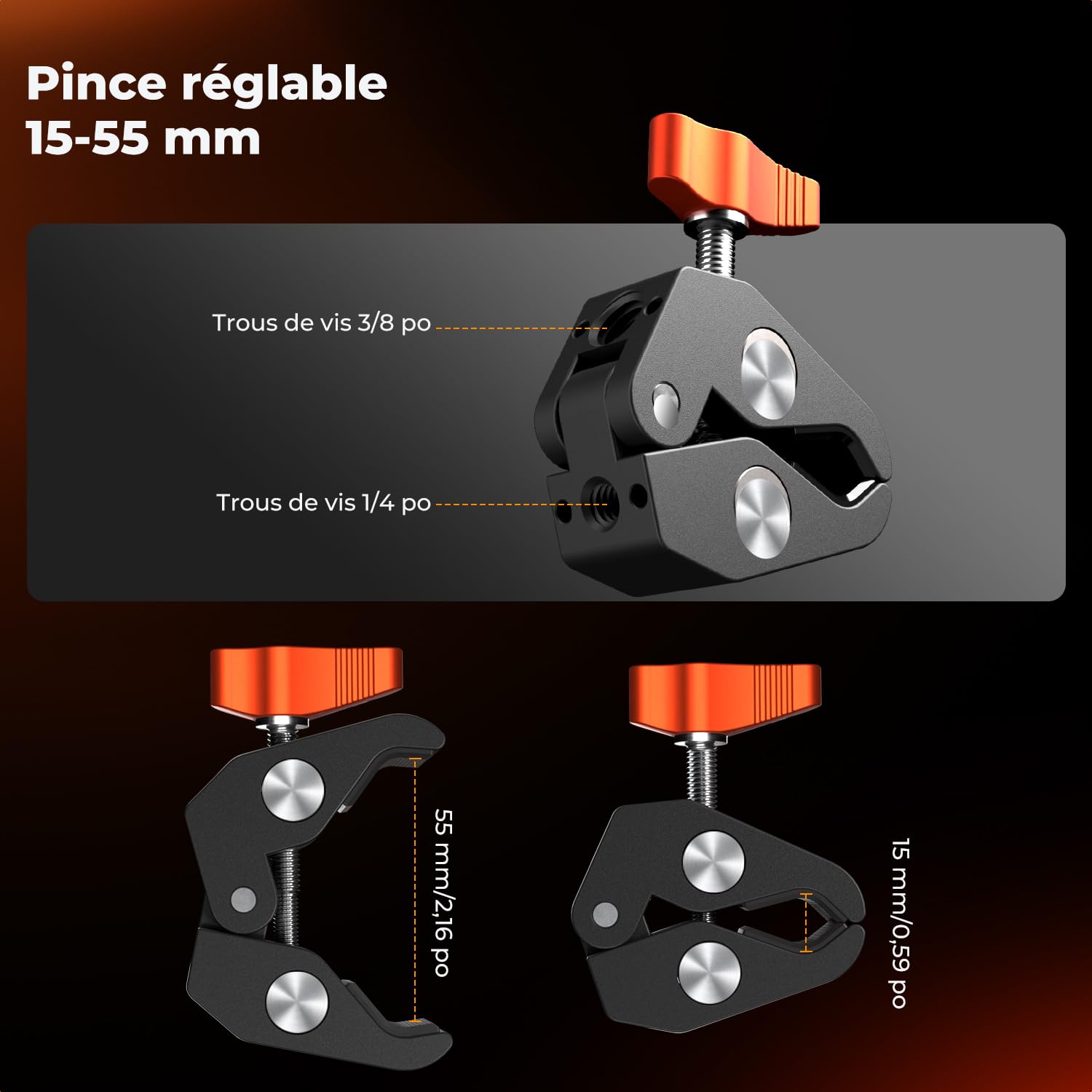 K&F CONCEPT Bras Magique 9.8 Pouce avec Pince Super Clamp et Vis 1/4'' 3/8", Support Articulé Réglable pour Moniteur, Appareil Photo, Lumière LED, Microphone, Trépied Vidéo
