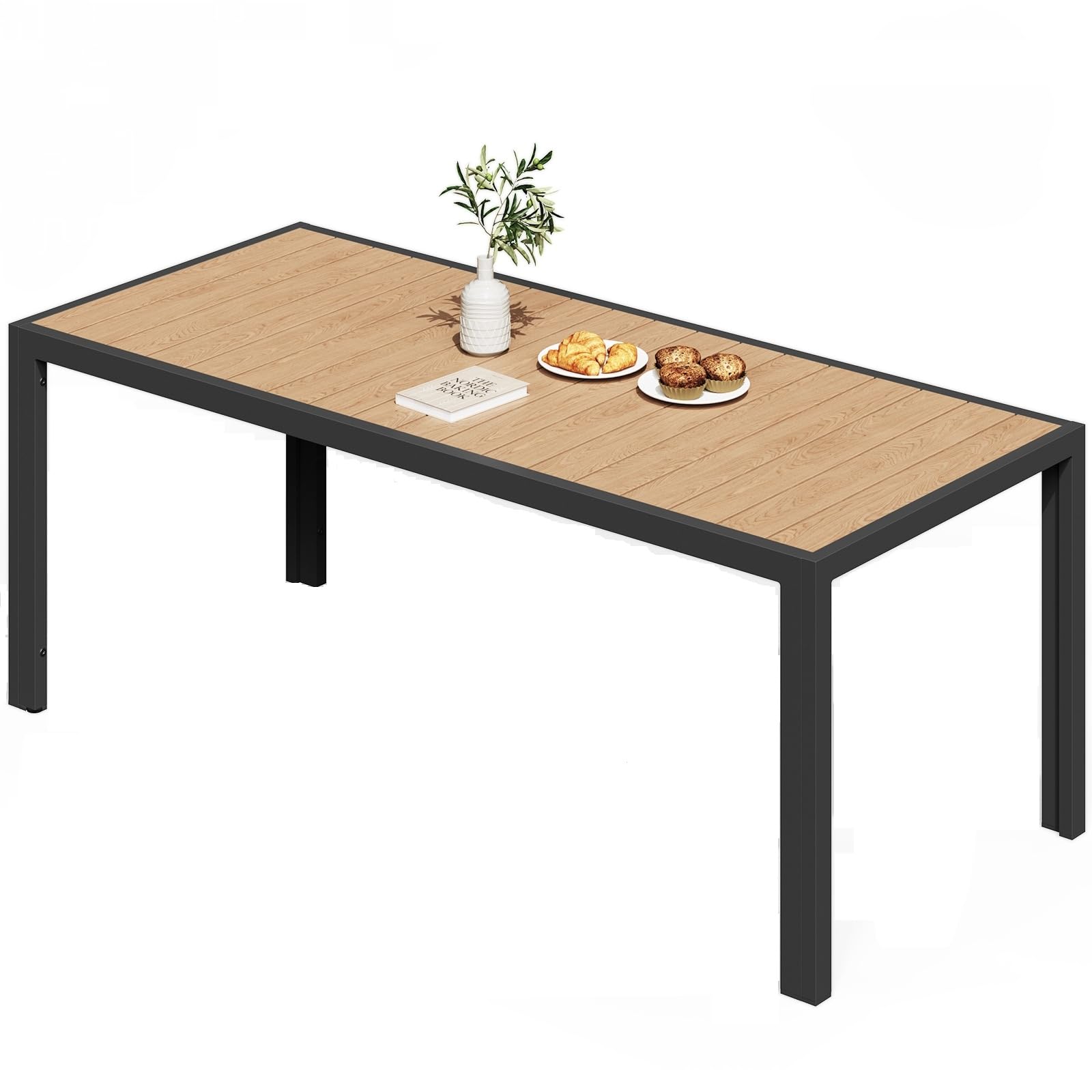 JUMMICO Gartentisch aus Aluminium mit Holzoptik, Wetterfester Outdoor Tisch in 150cm oder 189cm, Stabiler Esstisch für Garten und Terrasse