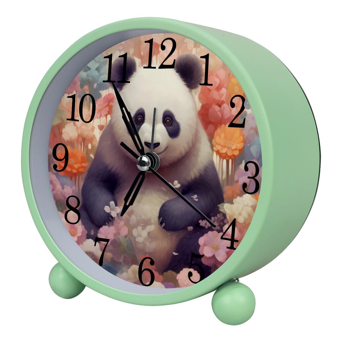 Luoweisi Alarm Clock Panda Flowers, Silent Non-Ticking with Night Light
