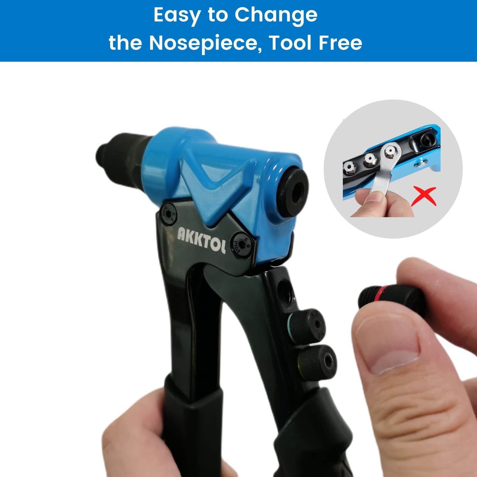 AKKTOL Rivet Gun with 200Pcs Rivets, Pop Rivet Gun with 4